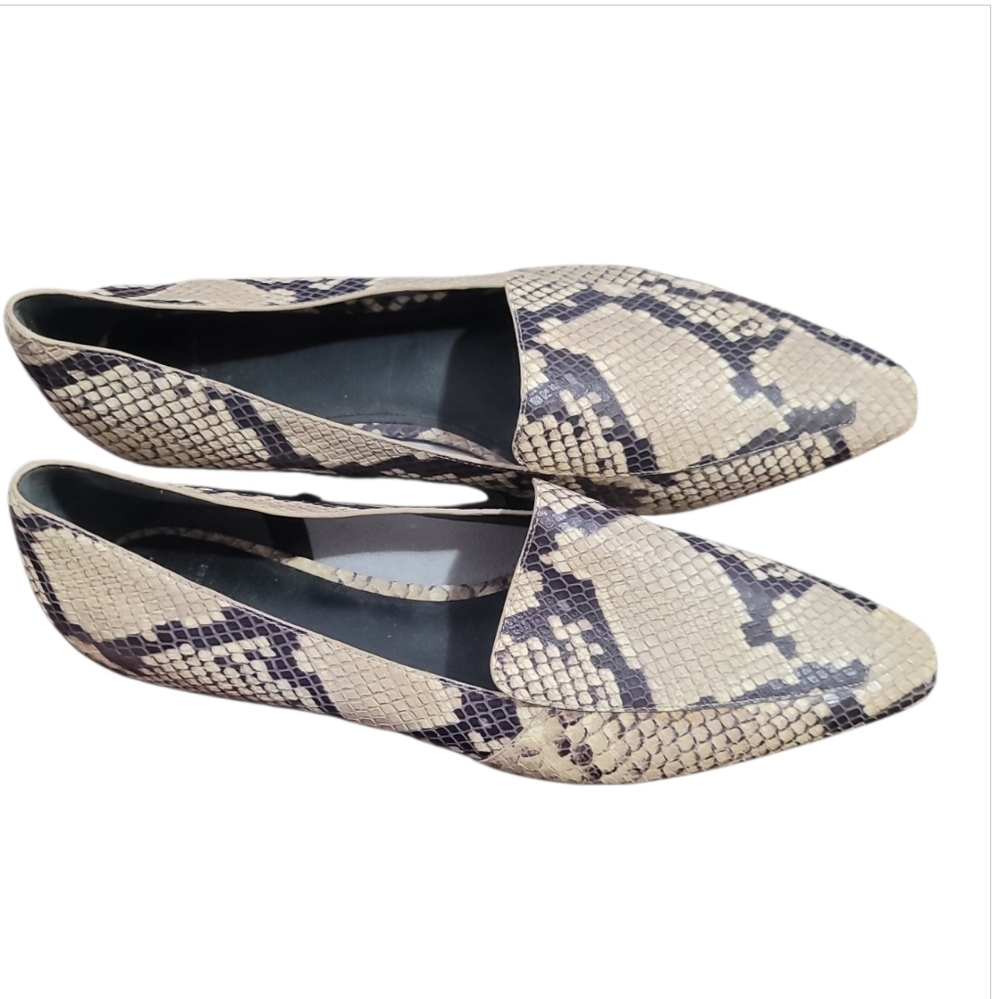 Marc Fisher cream black Snakeskin Flats slip on shoes 11 square snip toe